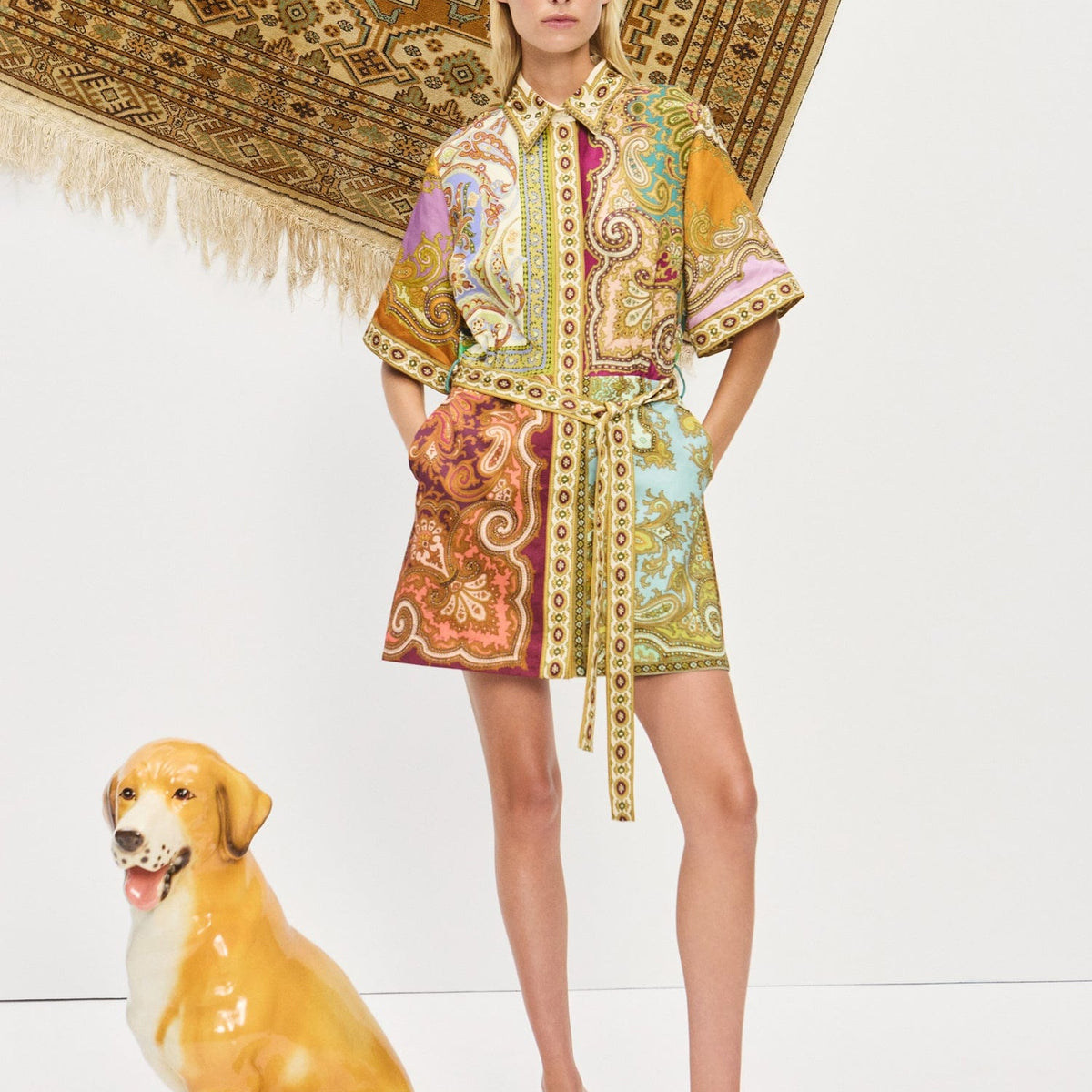 Clemenza Spliced Crop Silk Blouse
