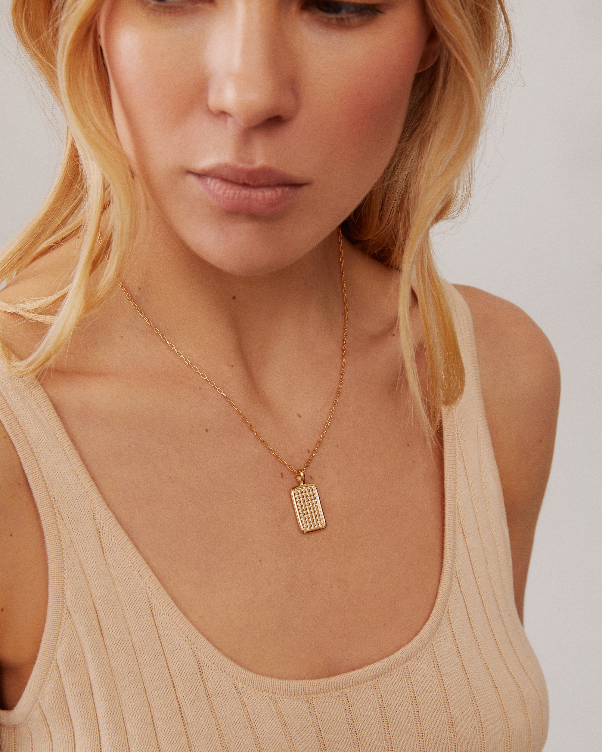 Gold rectangle sales chain necklace